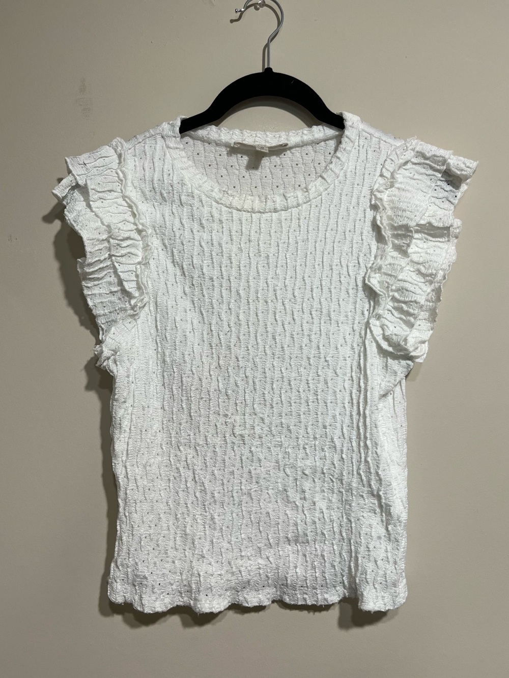 Texture stretch knit white top